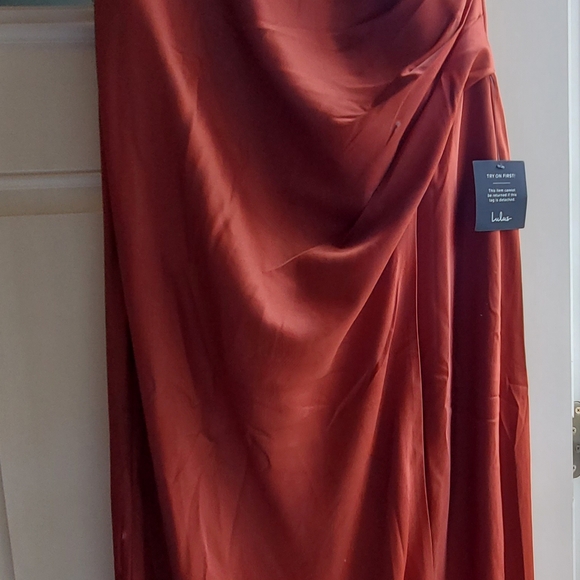 NWT Lulus Red Carpet Romance Rust Orange Satin Square Neck Maxi Dress sz XL - Picture 4 of 8